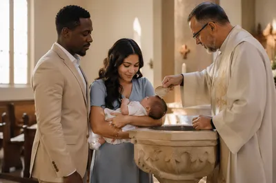 Infant Baptism in Traditional Church Interior