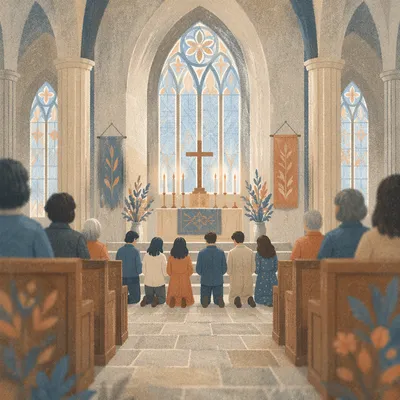 Intercessory Prayer Team Kneeling Near Altar