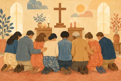 Intercessory Prayer Team Kneeling at Altar