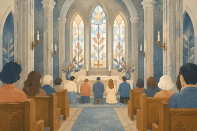 Intercessory Prayer Team Kneeling Near Altar