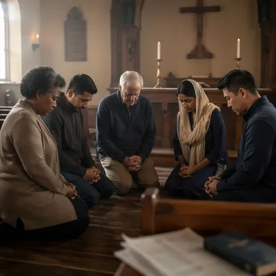 Prayer Team Kneeling at Church Altar
