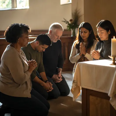 Prayer Team Kneeling at Church Altar