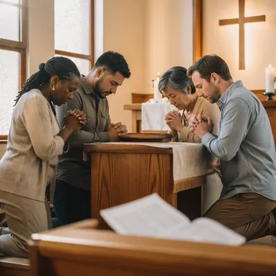 Prayer Team Kneeling at Church Altar