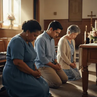 Prayer Team Kneeling at Church Altar