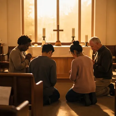 Prayer Team Kneeling at Church Altar