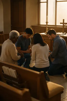 Prayer Team Kneeling at Church Altar