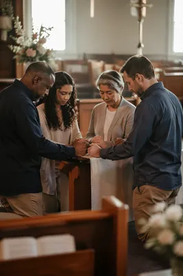 Prayer Team Kneeling at Church Altar