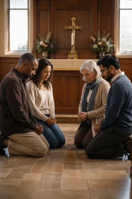 Prayer Team Kneeling at Church Altar