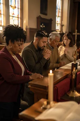 Prayer Team Kneeling at Church Altar