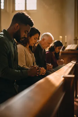 Prayer Team Kneeling at Church Altar