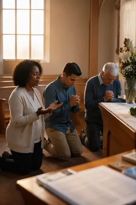 Three People Kneeling in Church Sanctuary