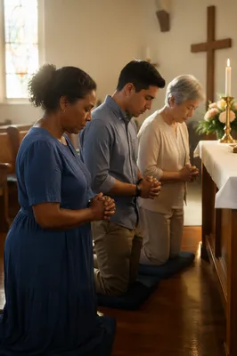 Prayer Team Kneeling at Church Altar