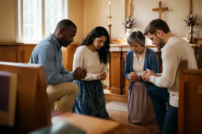 Prayer Team Kneeling at Church Altar