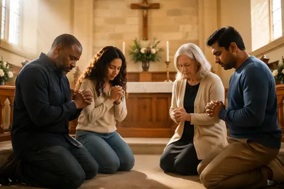 Prayer Team Kneeling at Church Altar