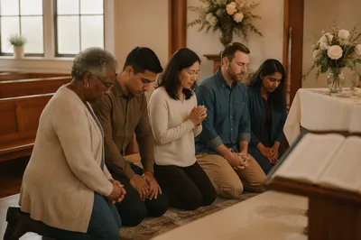 Prayer Team Kneeling at Church Altar