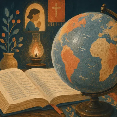 International Missions Globe Beside Open Bible