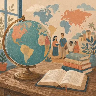Global Missions Globe with Open Bible