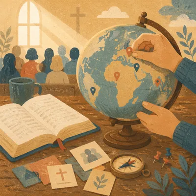 International Missions Globe Beside Open Bible
