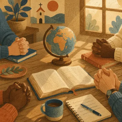 International Missions Prayer Table with Globe and Bible