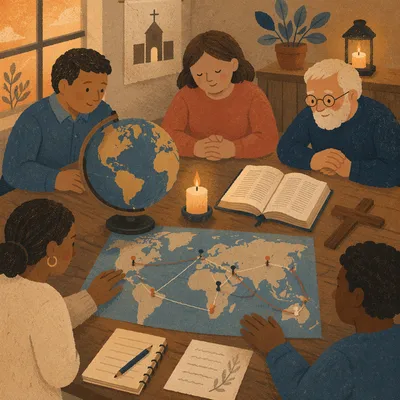 Church Missions Table With Globe and Bible