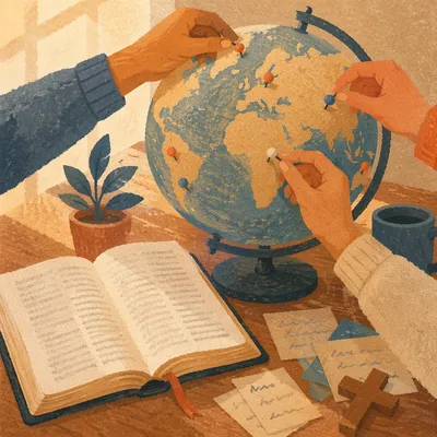 Missions Prayer Table With Globe and Bible