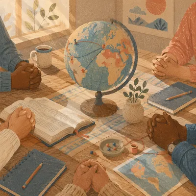 International Missions Prayer Table with Globe and Bible