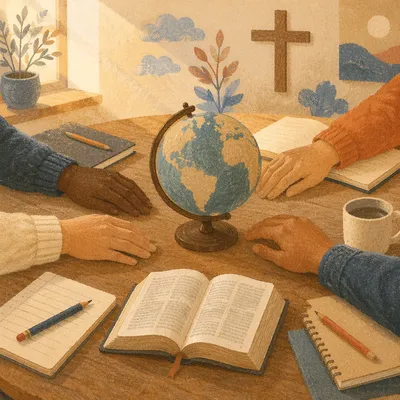International Missions Prayer Table with Globe and Bible
