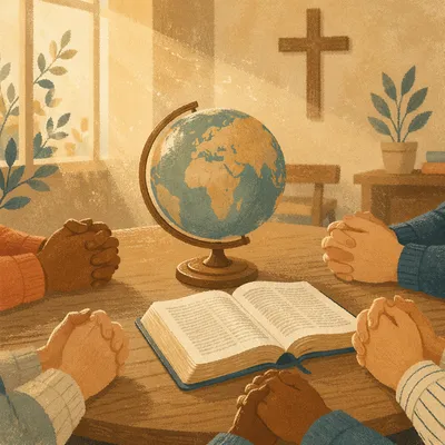 Global Missions Prayer Around Bible and Globe