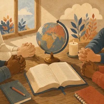 Global Missions Prayer Around Bible and Globe