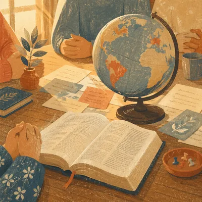 Missions Globe and Open Bible Table