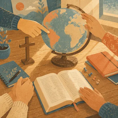 Missions Planning Table with Globe and Bible