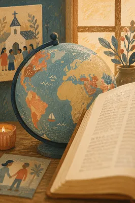 Globe Beside Open Bible for Missions Prayer
