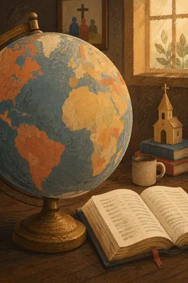 International Missions Globe Beside Open Bible