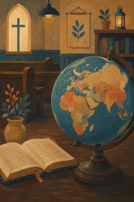 Global Missions Globe Beside Open Bible