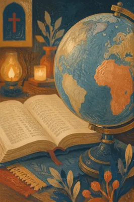 International Missions Globe Beside Open Bible