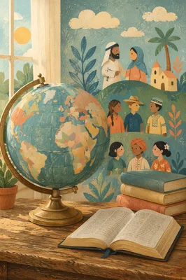 Global Missions Study with Globe and Bible