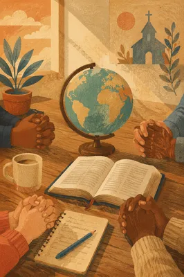 International Missions Prayer Table with Globe and Bible