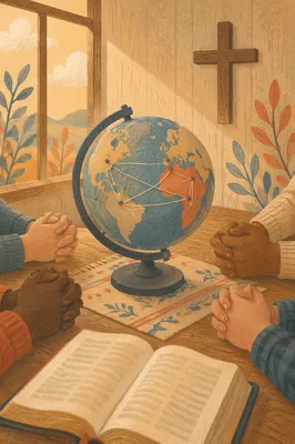 Global Missions Prayer Table With Open Bible