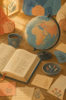 Missions Globe and Open Bible Table