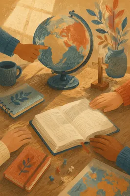 Missions Planning Table With Globe and Bible