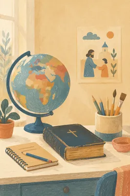 International Missions Globe Beside Worn Bible