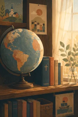 Missions Globe and Bible by Sunlit Window