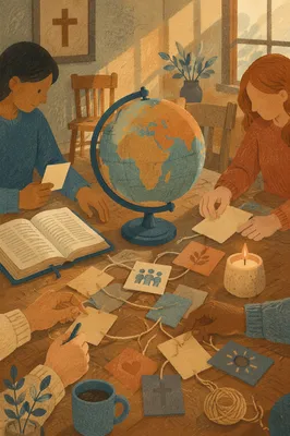 Church Missions Table with Globe and Bible