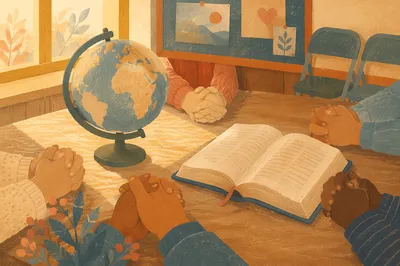 Praying Hands with Globe and Bible