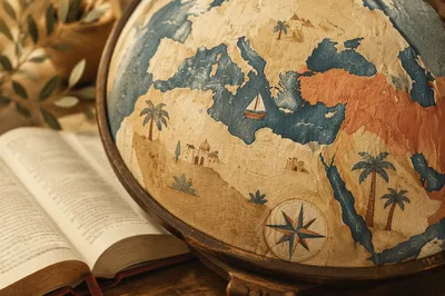 International Missions Globe Beside Open Bible