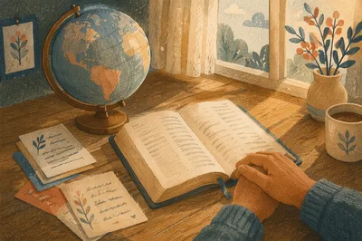 Global Missions Prayer with Open Bible