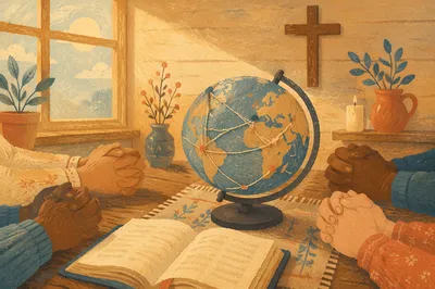 Global Missions Prayer Around Open Bible