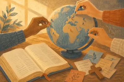 Missions Meeting Globe Beside Open Bible