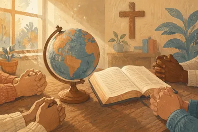 Global Missions Prayer Around Bible and Globe