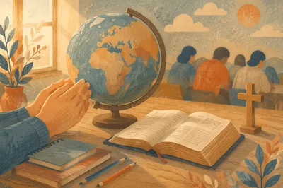 Praying Over Nations with Bible and Globe